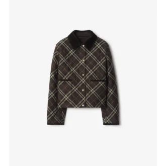 Chaqueta corta de algodón acolchado con estampado de cuadros