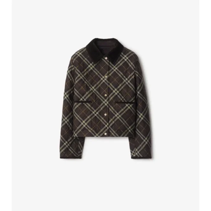 Chaqueta corta de algodón acolchado con estampado de cuadros