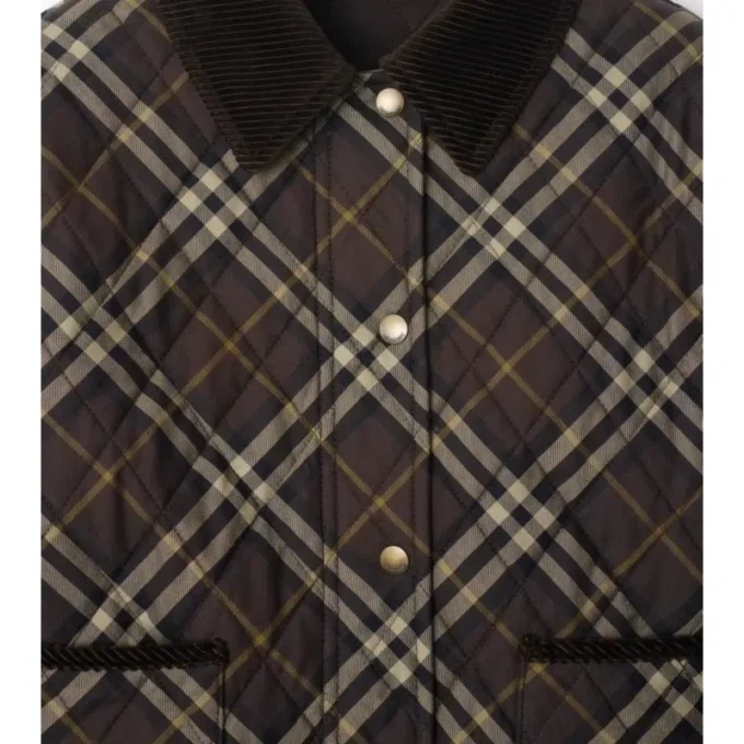 Chaqueta corta de algodón acolchado con estampado de cuadros