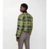 Chaqueta corta reversible de nailon con estampado de cuadros y cinturón