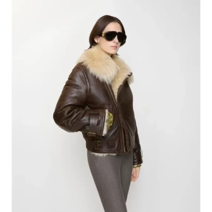 Chaqueta de aviador corta de piel de oveja