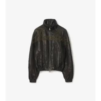 Chaqueta de cuero con logotipo en cursiva Chaqueta de cuero con logotipo en cursiva