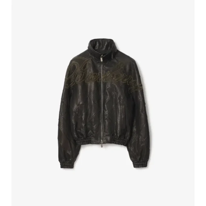 Chaqueta de cuero con logotipo en cursiva Chaqueta de cuero con logotipo en cursiva