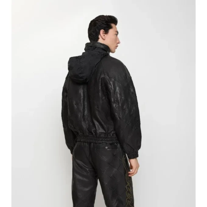 Chaqueta de cuero con logotipo en cursiva Chaqueta de cuero con logotipo en cursiva