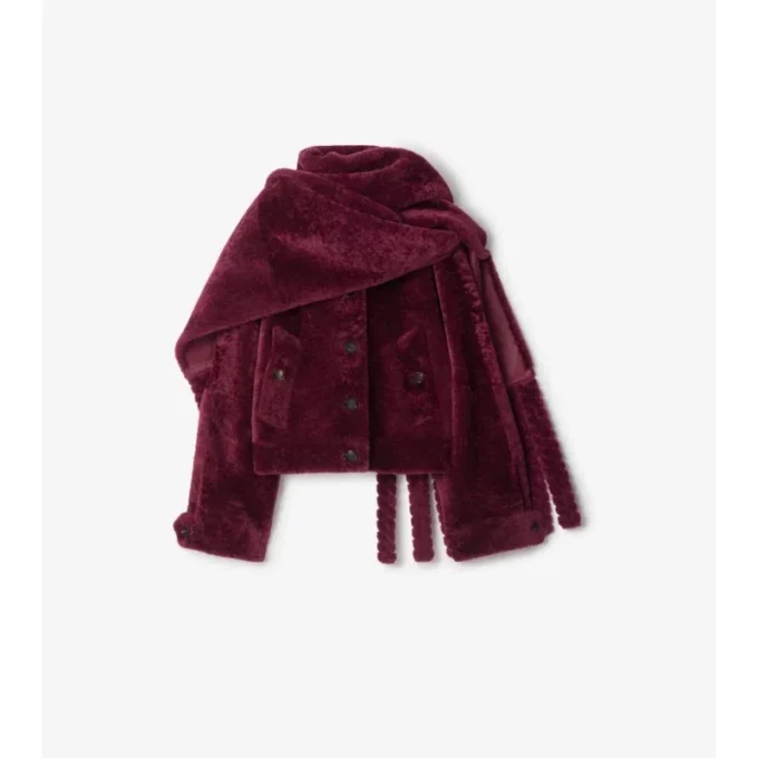 Chaqueta de piel de oveja con bufanda desmontable Chaqueta de piel de oveja con bufanda desmontable