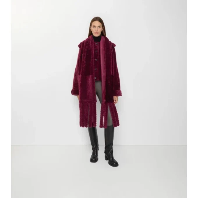 Chaqueta de piel de oveja con bufanda desmontable Chaqueta de piel de oveja con bufanda desmontable