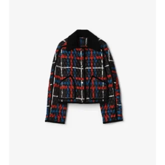 Chaqueta Floriston acolchada con estampado de cuadros y cinturón, de corte corto