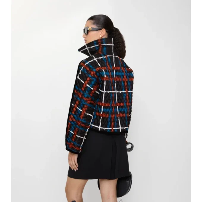 Chaqueta Floriston acolchada con estampado de cuadros y cinturón, de corte corto Chaqueta Floriston acolchada con estampado de cuadros y cinturón, de corte corto