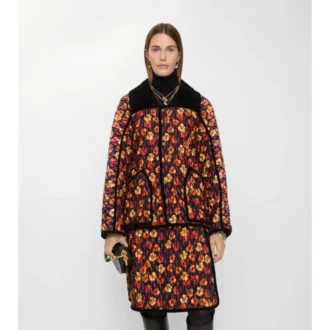Chaqueta Floriston de nailon acolchado con estampado de hojas de geranio