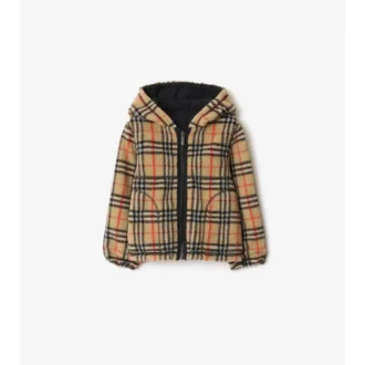 Chaqueta reversible con capucha de forro polar y estampado de cuadros Chaqueta reversible con capucha de forro polar y estampado de cuadros