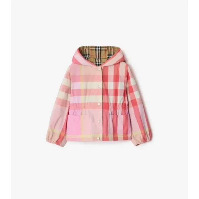 Chaqueta reversible con capucha de nailon a cuadros