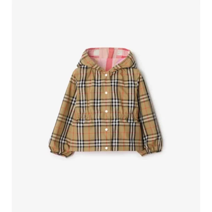 Chaqueta reversible con capucha de nailon a cuadros