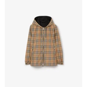 Chaqueta reversible con capucha y estampado de cuadros