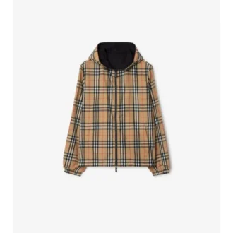 Chaqueta reversible con capucha y estampado de cuadros