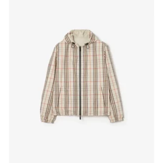 Chaqueta reversible con capucha y estampado de cuadros