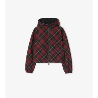 Chaqueta reversible corta con capucha y estampado de cuadros