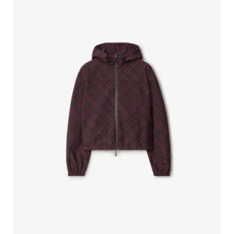 Chaqueta reversible corta con capucha y estampado de cuadros
