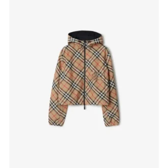 Chaqueta reversible corta con capucha y estampado de cuadros