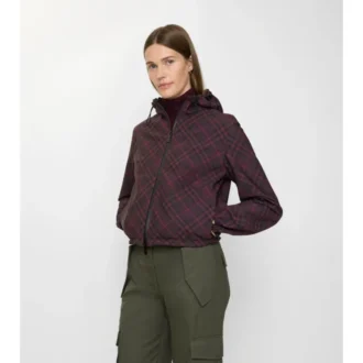 Chaqueta reversible corta con capucha y estampado de cuadros