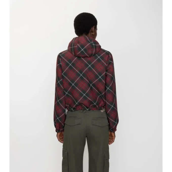 Chaqueta reversible corta con capucha y estampado de cuadros Chaqueta reversible corta con capucha y estampado de cuadros