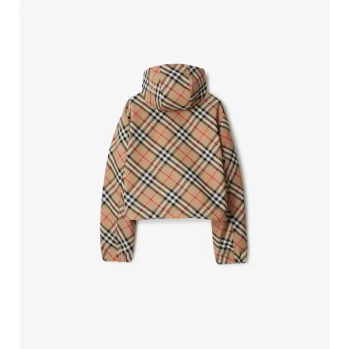 Chaqueta reversible corta con capucha y estampado de cuadros Chaqueta reversible corta con capucha y estampado de cuadros