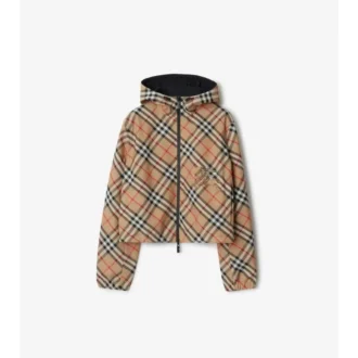 Chaqueta reversible corta con estampado de cuadros