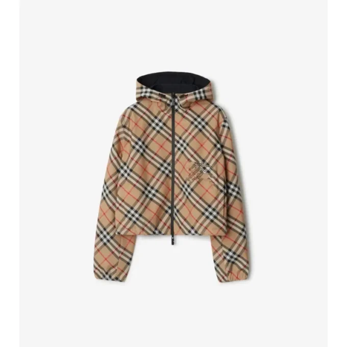 Chaqueta reversible corta con estampado de cuadros