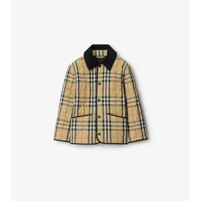 Chaqueta tipo granero de nailon acolchado con estampado de cuadros Chaqueta tipo granero de nailon acolchado con estampado de cuadros
