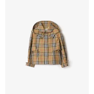 Chaqueta trench con capucha de algodón a cuadros Chaqueta trench con capucha de algodón a cuadros