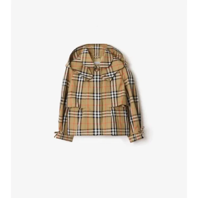 Chaqueta trench con capucha de algodón a cuadros