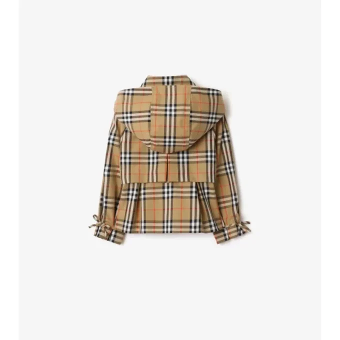 Chaqueta trench con capucha de algodón a cuadros