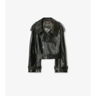 Chaqueta trench corta de cuero repujado