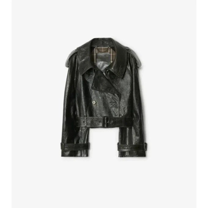 Chaqueta trench corta de cuero repujado Chaqueta trench corta de cuero repujado