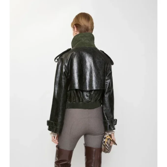 Chaqueta trench corta de cuero repujado Chaqueta trench corta de cuero repujado