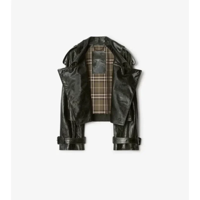 Chaqueta trench corta de cuero repujado Chaqueta trench corta de cuero repujado