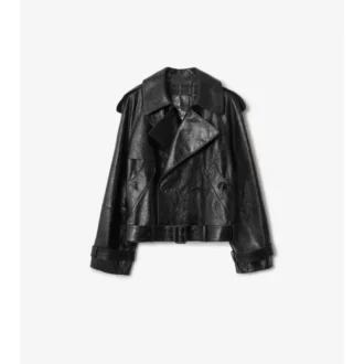 Chaqueta trench corta de piel repujada Chaqueta trench corta de piel repujada