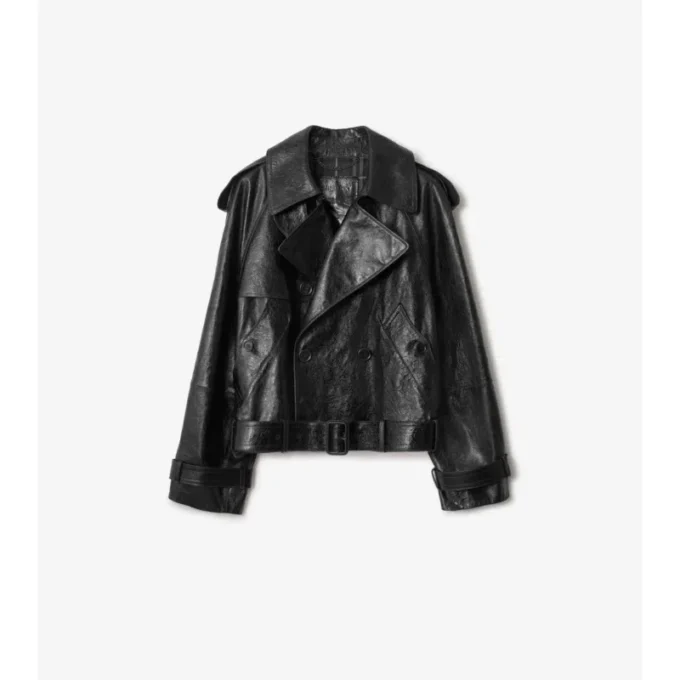 Chaqueta trench corta de piel repujada Chaqueta trench corta de piel repujada