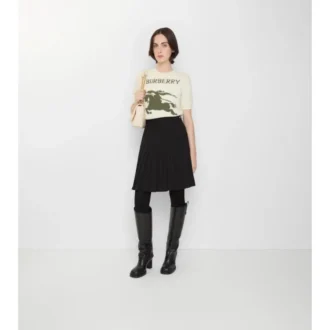 Falda midi plisada de mezcla de lana