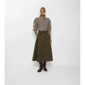 Falda midi tipo trench de gabardine