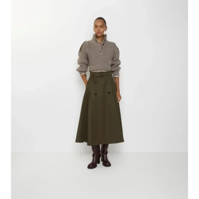 Falda midi tipo trench de gabardine Falda midi tipo trench de gabardine