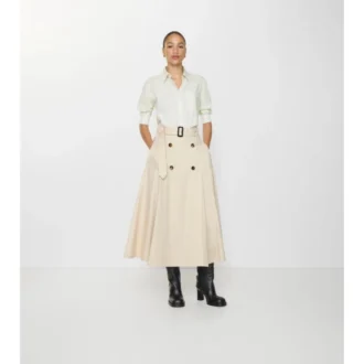 Falda midi tipo trench de gabardine