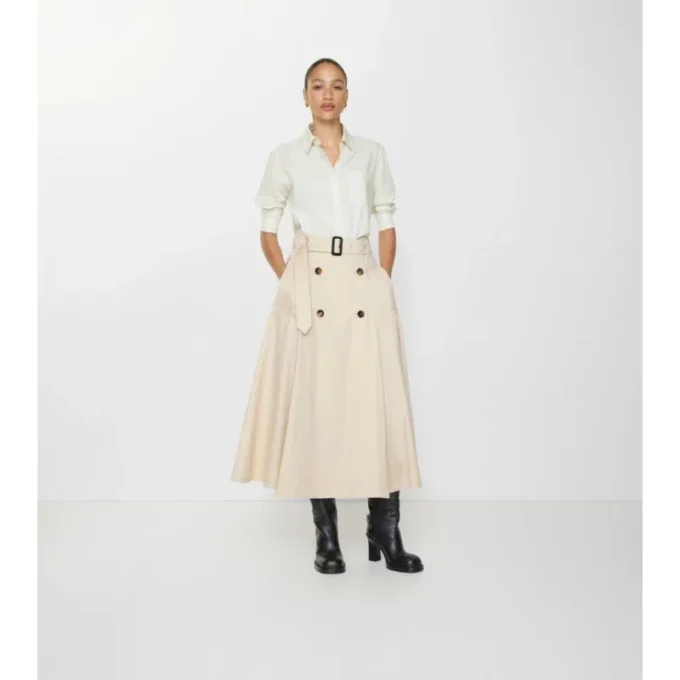 Falda midi tipo trench de gabardine Falda midi tipo trench de gabardine