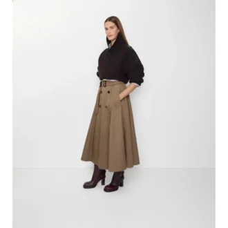 Falda midi tipo trench de gabardine