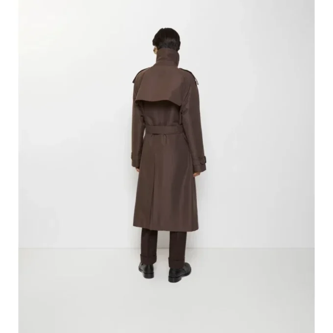 Gabardina de algodón y seda con cuello largo a cuadros Gabardina de algodón y seda con cuello largo a cuadros