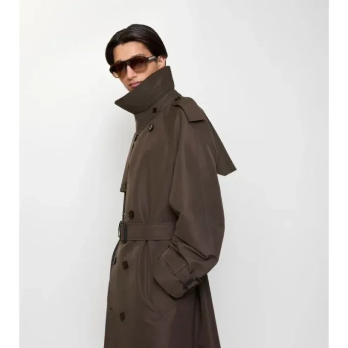 Gabardina de algodón y seda con cuello largo a cuadros Gabardina de algodón y seda con cuello largo a cuadros