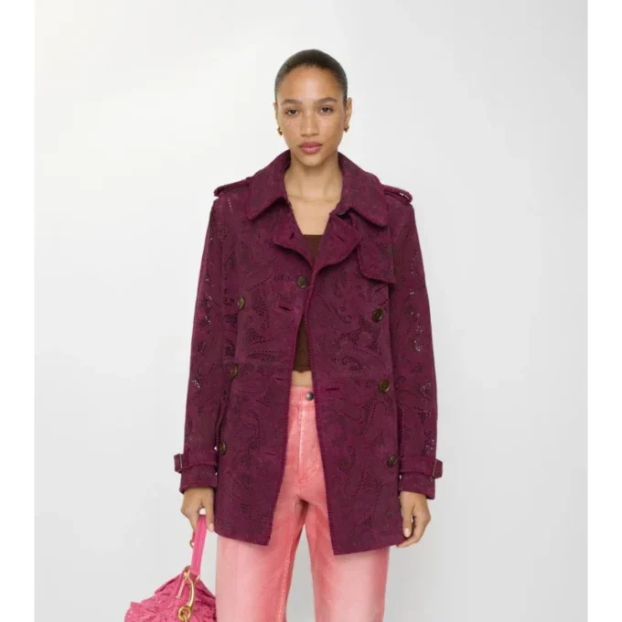 Gabardina Foxfield corta de gamuza con estampado de cachemira Gabardina Foxfield corta de gamuza con estampado de cachemira