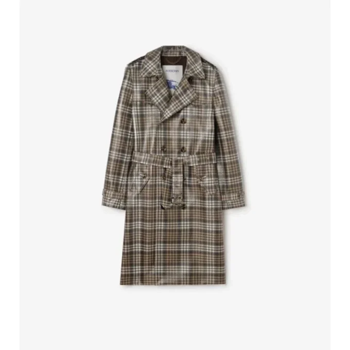 Gabardina Foxfield larga con efecto rafia y estampado de cuadros Gabardina Foxfield larga con efecto rafia y estampado de cuadros