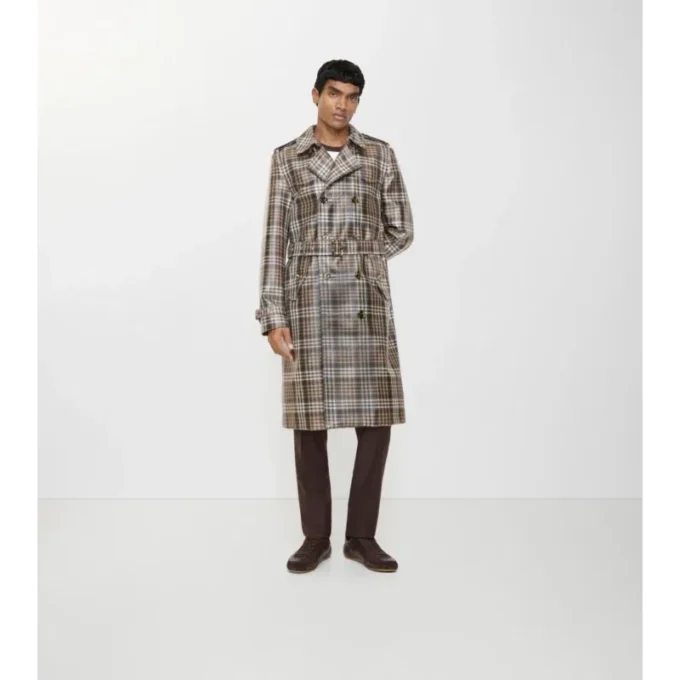 Gabardina Foxfield larga con efecto rafia y estampado de cuadros Gabardina Foxfield larga con efecto rafia y estampado de cuadros