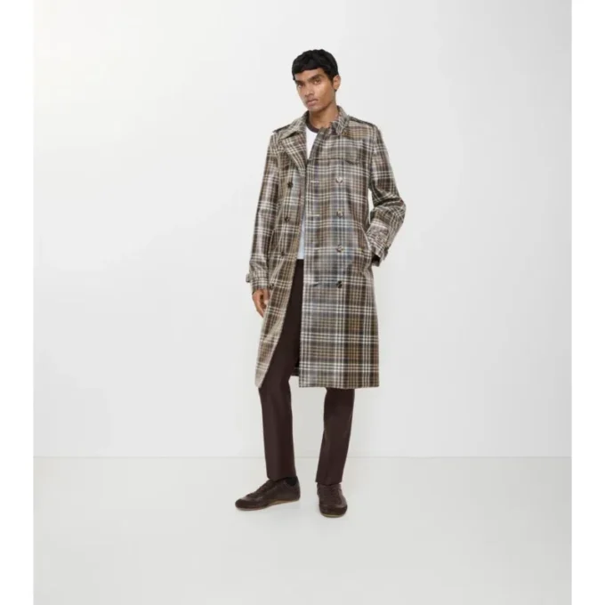 Gabardina Foxfield larga con efecto rafia y estampado de cuadros Gabardina Foxfield larga con efecto rafia y estampado de cuadros