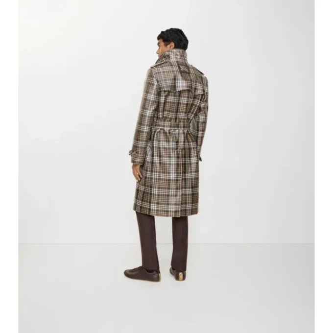 Gabardina Foxfield larga con efecto rafia y estampado de cuadros Gabardina Foxfield larga con efecto rafia y estampado de cuadros
